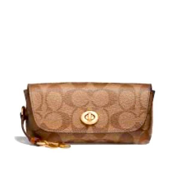 NEW! COACH Sunglasses Case w/ Dogleash Clip Signature Coated Canvas +Smooth Lthr - Picture 1 of 14